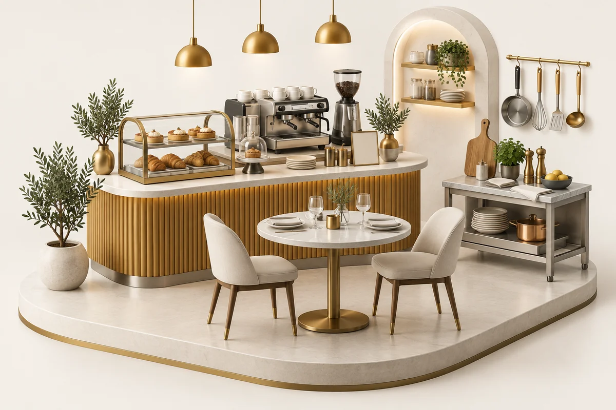 3D illustration: Restaurant and cafe operations