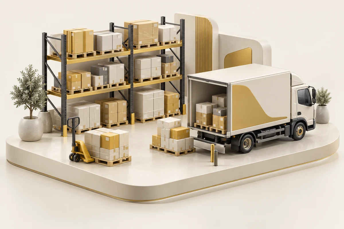 3D illustration: Warehouse and delivery operations